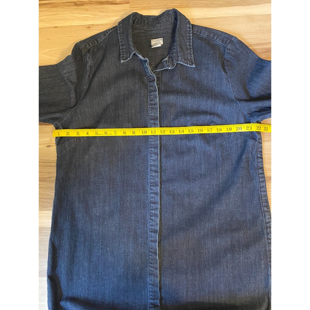 Chicos Dark Wash Denim Shirt Dress Long Sleeve Snap Side Hem Womens Size 3 16 US - Picture 3 of 6